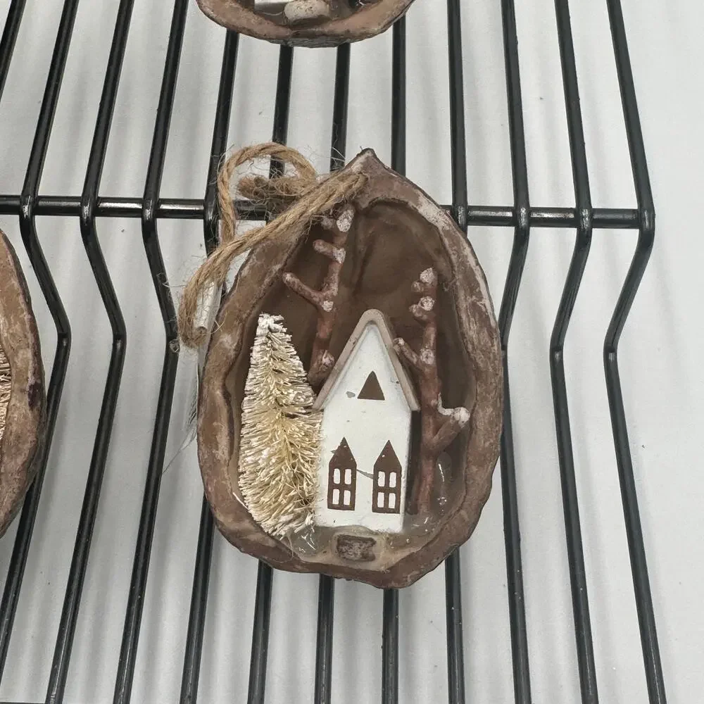 Wondershop Mini Nut Shell Winter Village Ornaments Set of 4 Rustic‎ Decor NEW
